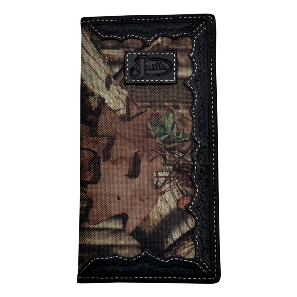 JUSTIN Justin Western Wallet Men Rodeo Checkbook Logo Slot Realtree