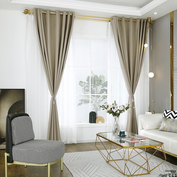 Cortinas opacas para dormitorio Cortinas aislantes con arandela de dormitorio MABOTO Camel/53W X 63L in
