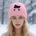 thumbnail image 2 of Uvwlwu Women's Peeking Black Cat Embroidered Knit Beanie Soft Warm Winter Hat for Outdoor Daily Holiday Wear,Z03 Pink,One Size, 2 of 4