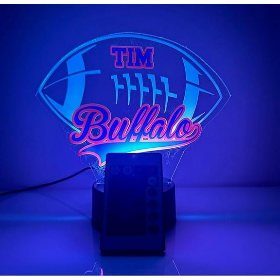 American Football Sports Fan Team Sports Themed Ball Lamp Night Light LED Personalized Free Name Room Man Cave Decor 16 Colors & Remote, Made in America! (Buffalo)