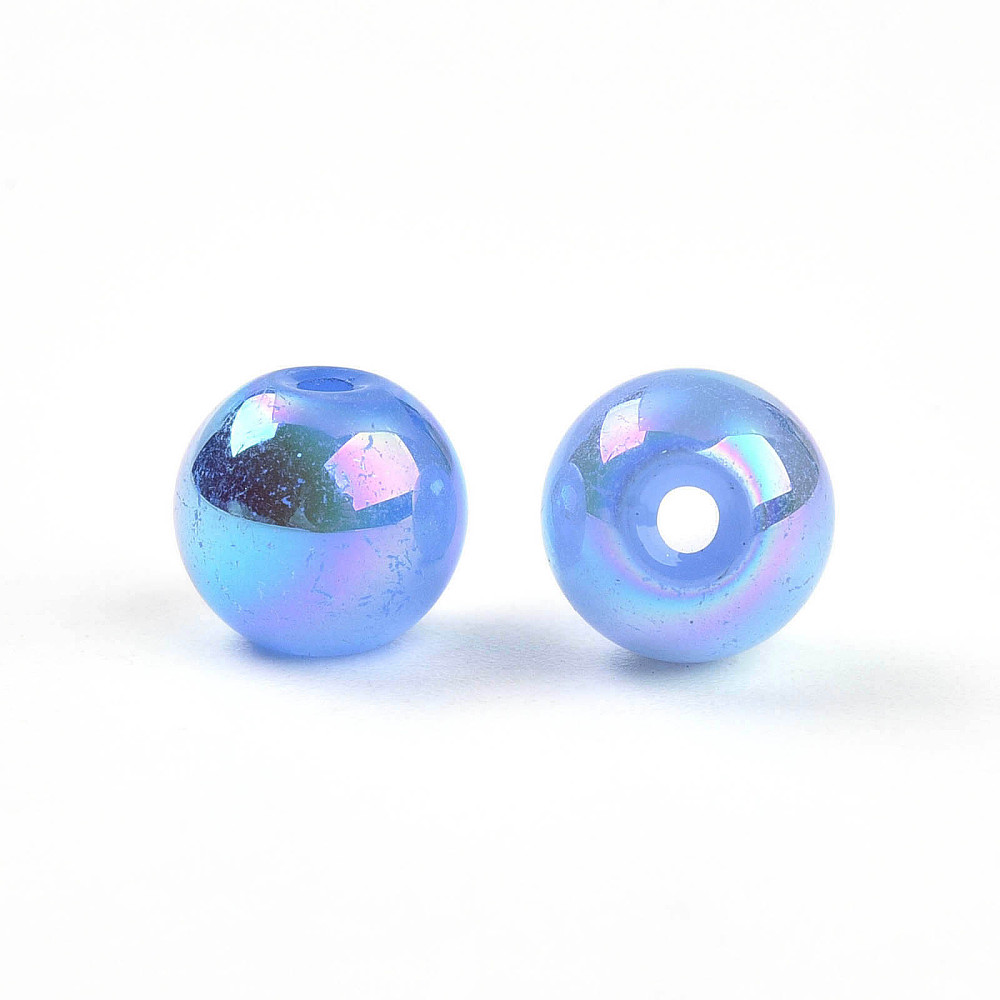 Electroplate Pearlized Glass Pearl Beads Iridescent Round Cornflower Blue 8x7.5mm Hole: 1.4~1.5mm about 692pcs/Pound