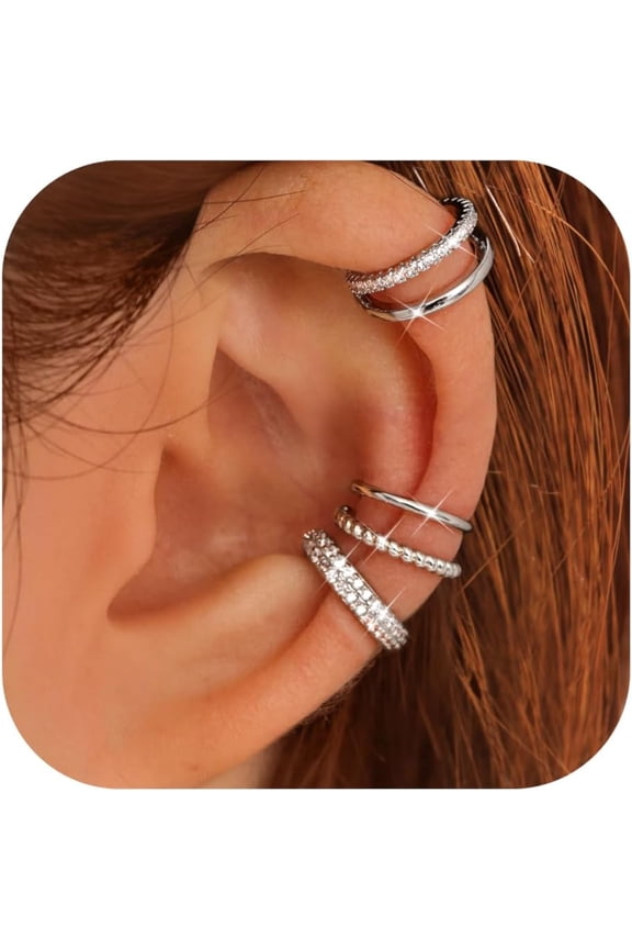 4 Pairs Ear Cuffs Non Piercing - 14K Gold Plated Ear Cuff Earrings for Women Ear Cuff for Non Pierced Ears Clip on Cartilage Earring Adjustable Fake Earrings Set