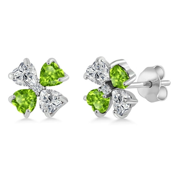 Gem Stone King 925 Sterling Silver Lab Grown Diamond and Green Peridot Stud Earrings for Women | 2.15 Cttw | Gemstone April Birthstone | Heart Shape 4MM