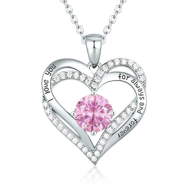 Necklaces For Women 925 Sterling Silver Love Heart Pendant Birthstone Rose/white Gold Necklace Jewellery Gifts For Mum Her Wife