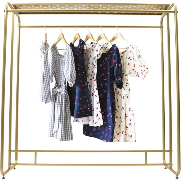 Gold Clothing Rack Heavy Duty, Metal Garment Rack with Top Shelf, Dual-bar Clothes Rack for Retail Display, Home Use