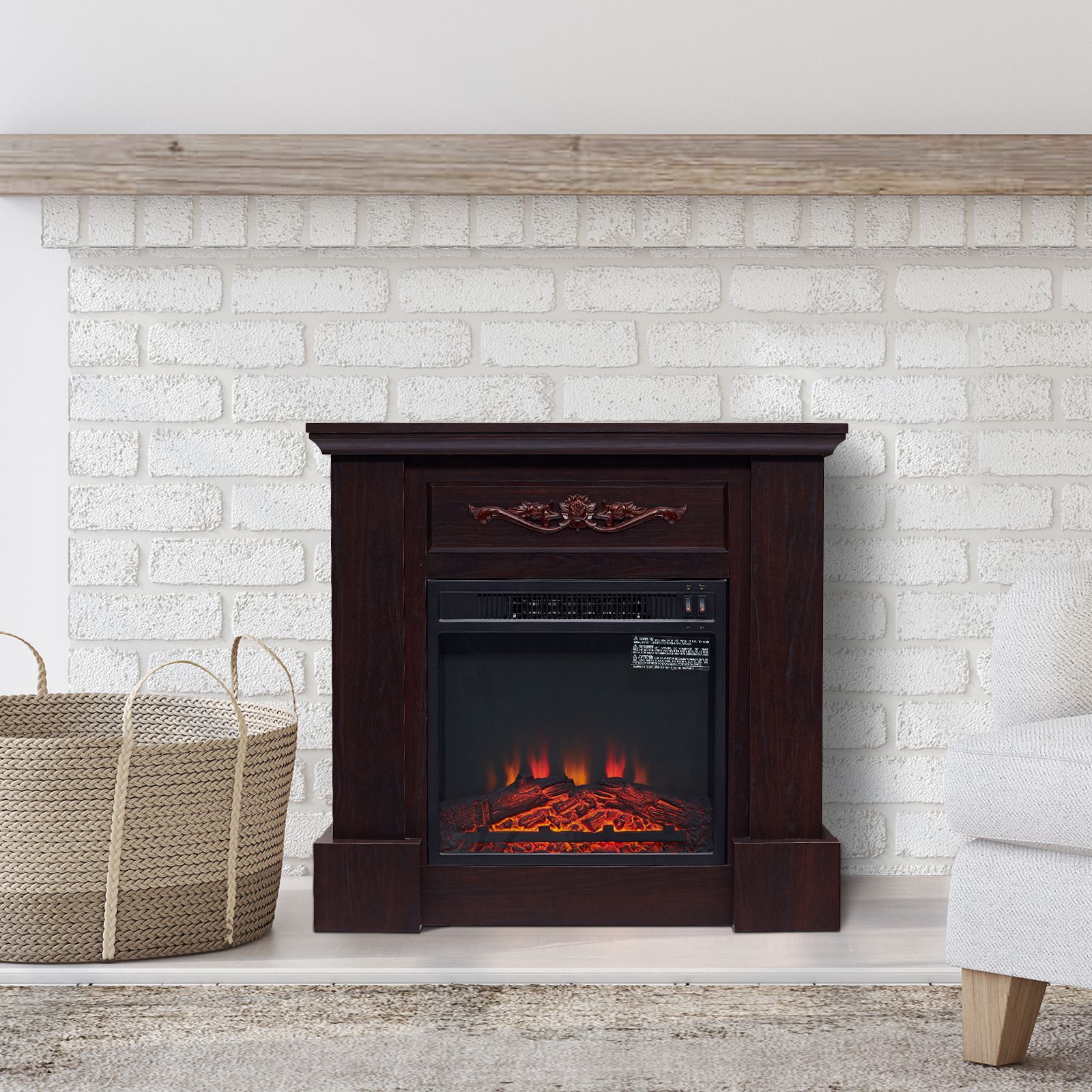 Electric Fireplace Freestanding 1400w Artificial Effect Dark Brown