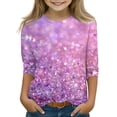 thumbnail image 2 of Girls Summer Blouse 3/4 Sleeve Loose Fit Top, Round Neck Sequin Ombre Shirt for Kids, 2 of 5