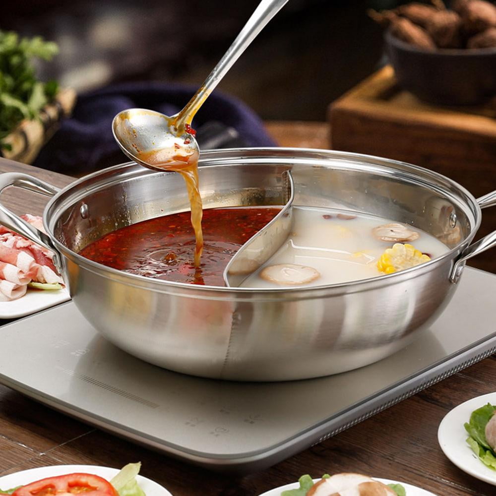 KICHOUSE Mandarin Duck Pot Stainless Steel Stock Pot Sheet Pan Divider  Skillet with Lid Divided Pan Induction Pot Soup Cooking Pan Stainless Steel