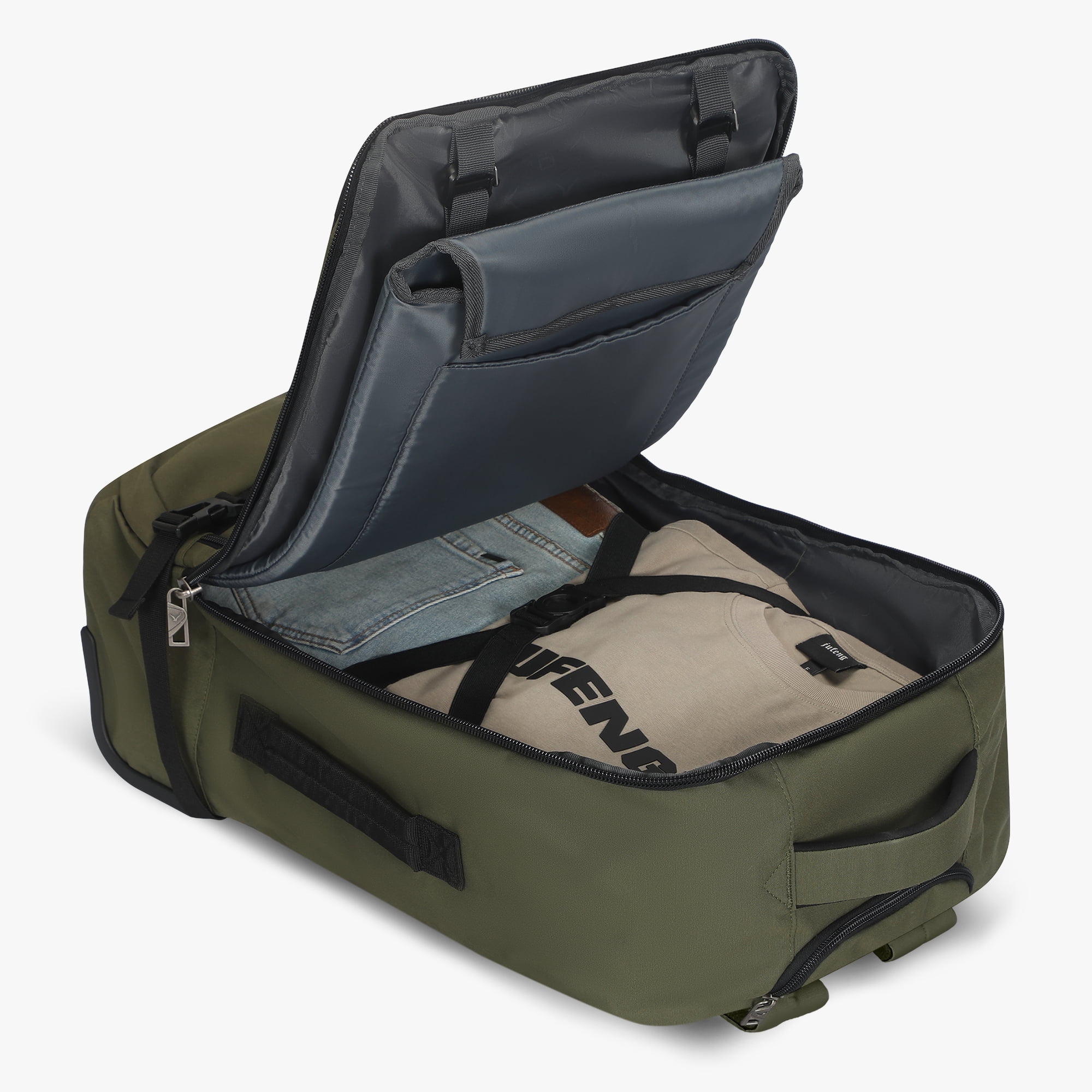 Convertible Wheeled Laptop Carry-On Bag (42L) – Hynes Eagle – Army Green