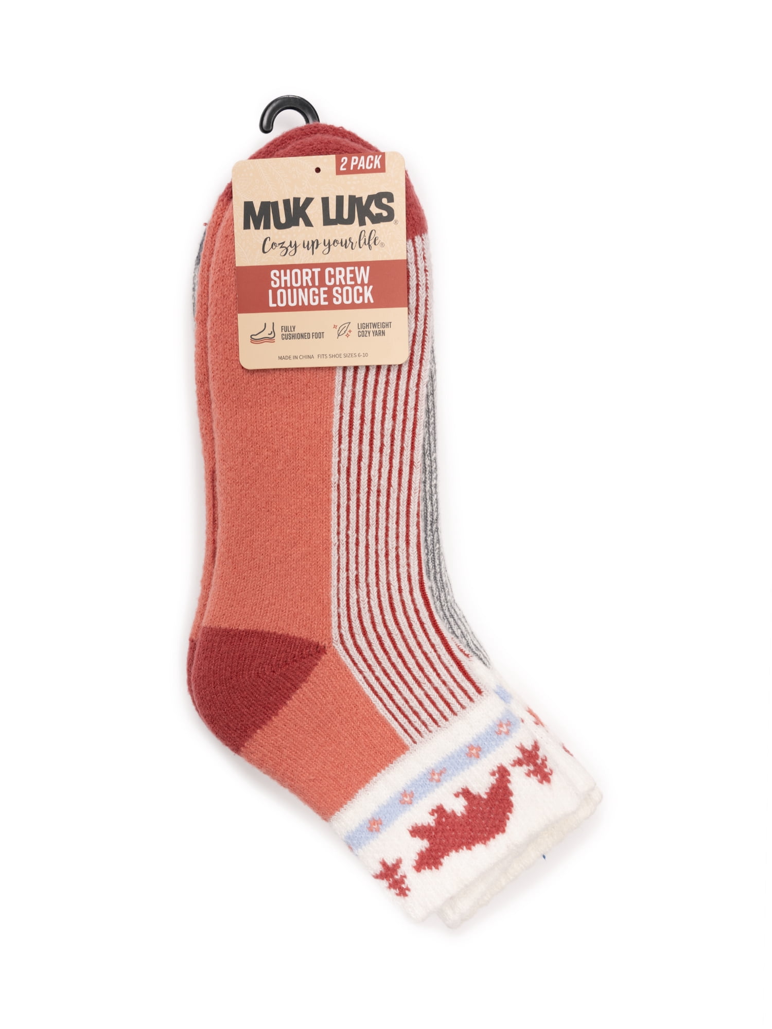 MUK LUKS Women's Shortie Lounge Crew Sock, 2-Pack, OSFM