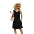 thumbnail image 3 of Loose Beach Vacation Casual Crew Neck Sleeveless Sundresses with Pockets Tank Dress, 3 of 10