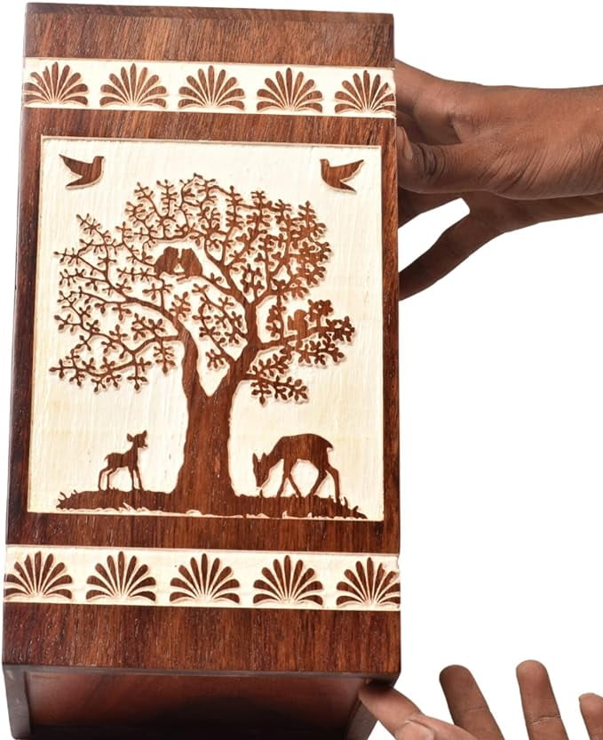 Handmade Rosewood Urn Box for Human Ashes, Wooden Pets Ashes Burial Urn Box Cremation Urn for Loving Memory