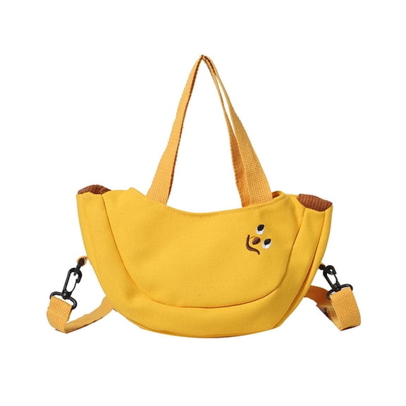 Cute Banana Shaped Crossbody Shoulder Bag, Cloth Fabric Casual Handbag With Smiley Face Embroidery for Daily Outing
