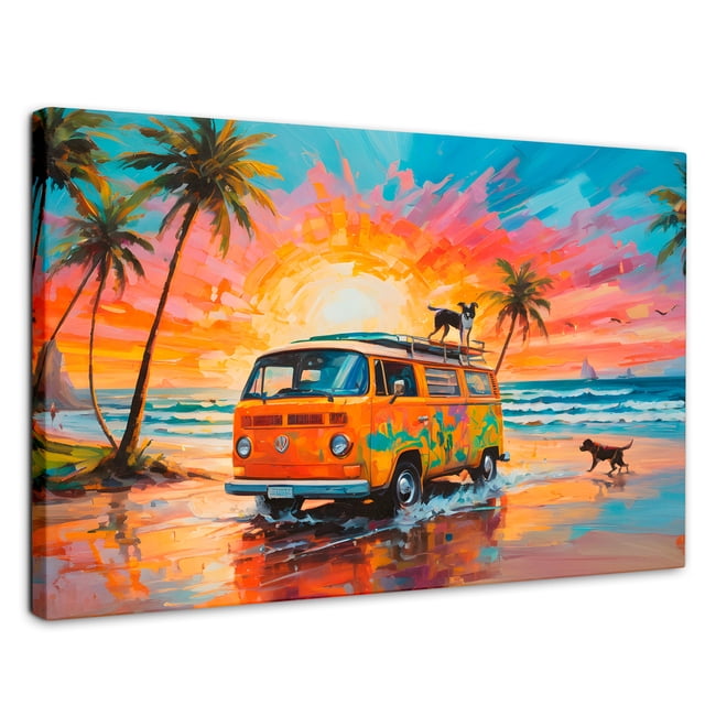 Cuadro Decorativo Canvas Perros Playeros 90x60 Canvas Revolution