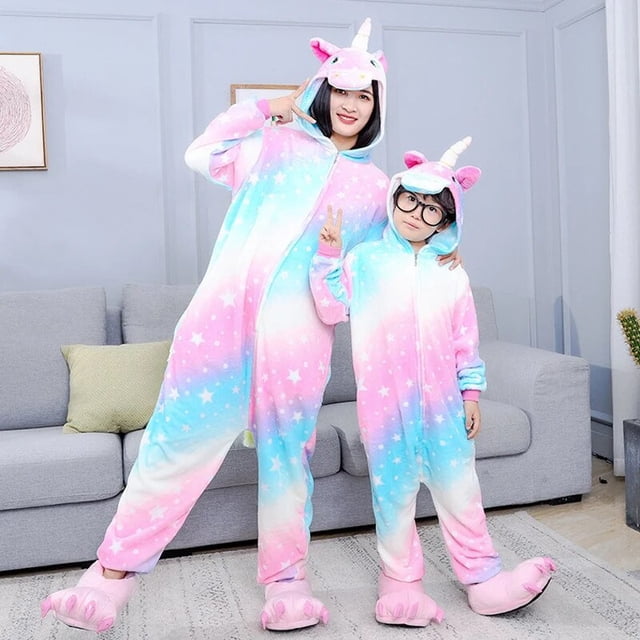 Pijamas de franela con capucha para niños y niñas, ropa de dormir con dibujos de unicornios y Koala, para otoño e invierno, Pijama de animales xuanjing unisex