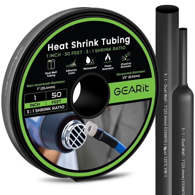 Tubo termorretráctil GearIt de doble pared, relación 3:1 de 15 m con adhesivo