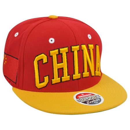 Zephyr China Country Flag Super Star Adjustable Snap Back Two Tone Red Hat Cap