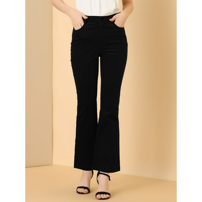 ★SATUR★ W Soft Corduroy Semi Flare Pants Black Unique Bargains Corduroy Flare Pants - High Waist Black