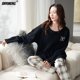 thumbnail image 1 of Conjunto de pijama de algodón de manga larga para mujer, ropa de dormir con estampado de oso, cuello redondo, pantalones a cuadros, otoño e invierno, novedad, 1 of 4