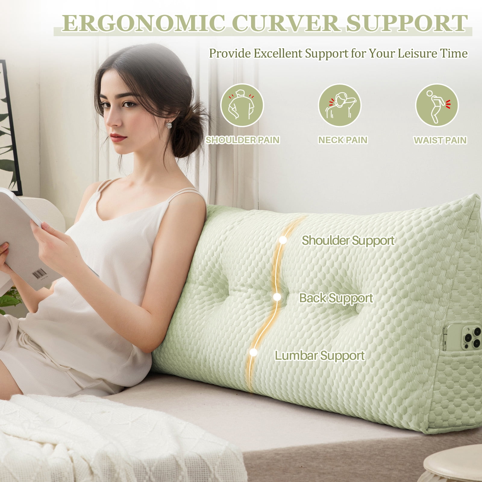 Lovote Comfort Wedge Headboard Pillow - Plush Supportive Backrest for Reading & Relaxing