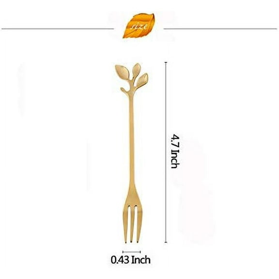 Fymlhomi 10 Pcs Stainless Steel Gold Leaf Creative Appetizer Cake Fruit Forks Set 4.7 Inches Tasting Dessert Forks Kitchen Accessory Wedding Party (Gold-10Fork)