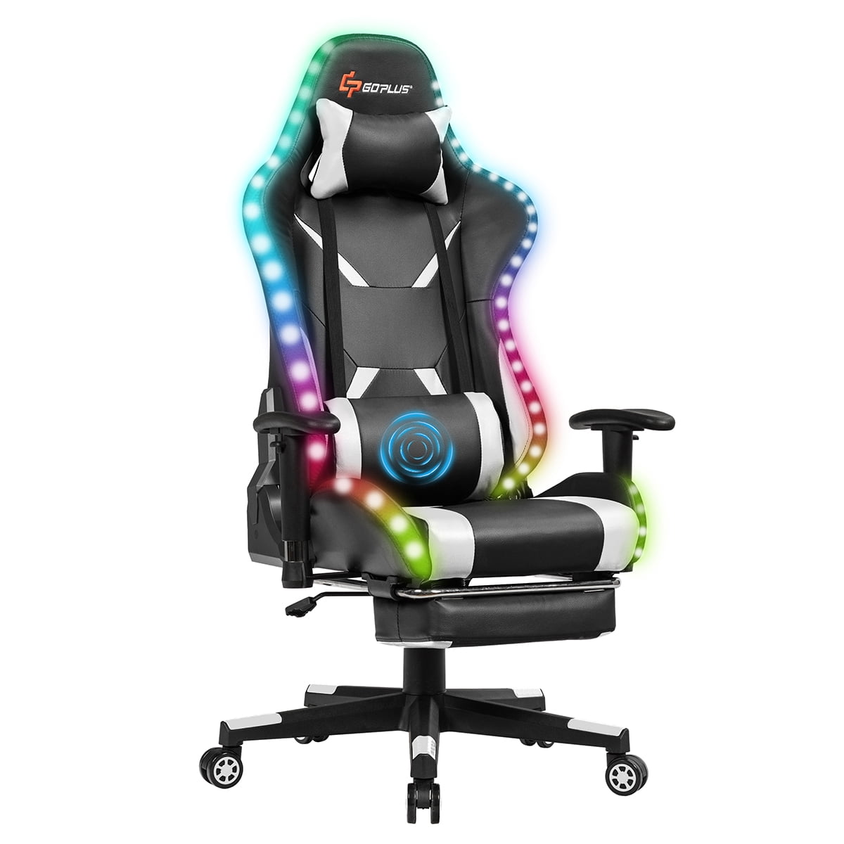 Goplus Gaming Racing Chair w/ LED &Massage Lumbar Support