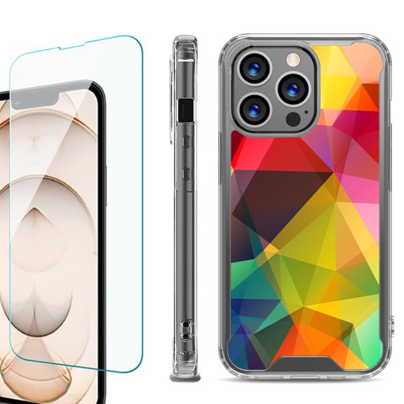 Shockproof Bumper Phone Case for iPhone 13 Pro Max, with Tempered Glass Screen Protector, by OneToughShield ® - Polygon