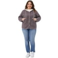 thumbnail image 3 of DARING DIVA Plus Size Hooded Fleece Pockets Button Closure Jacket 2X Purple, 3 of 6