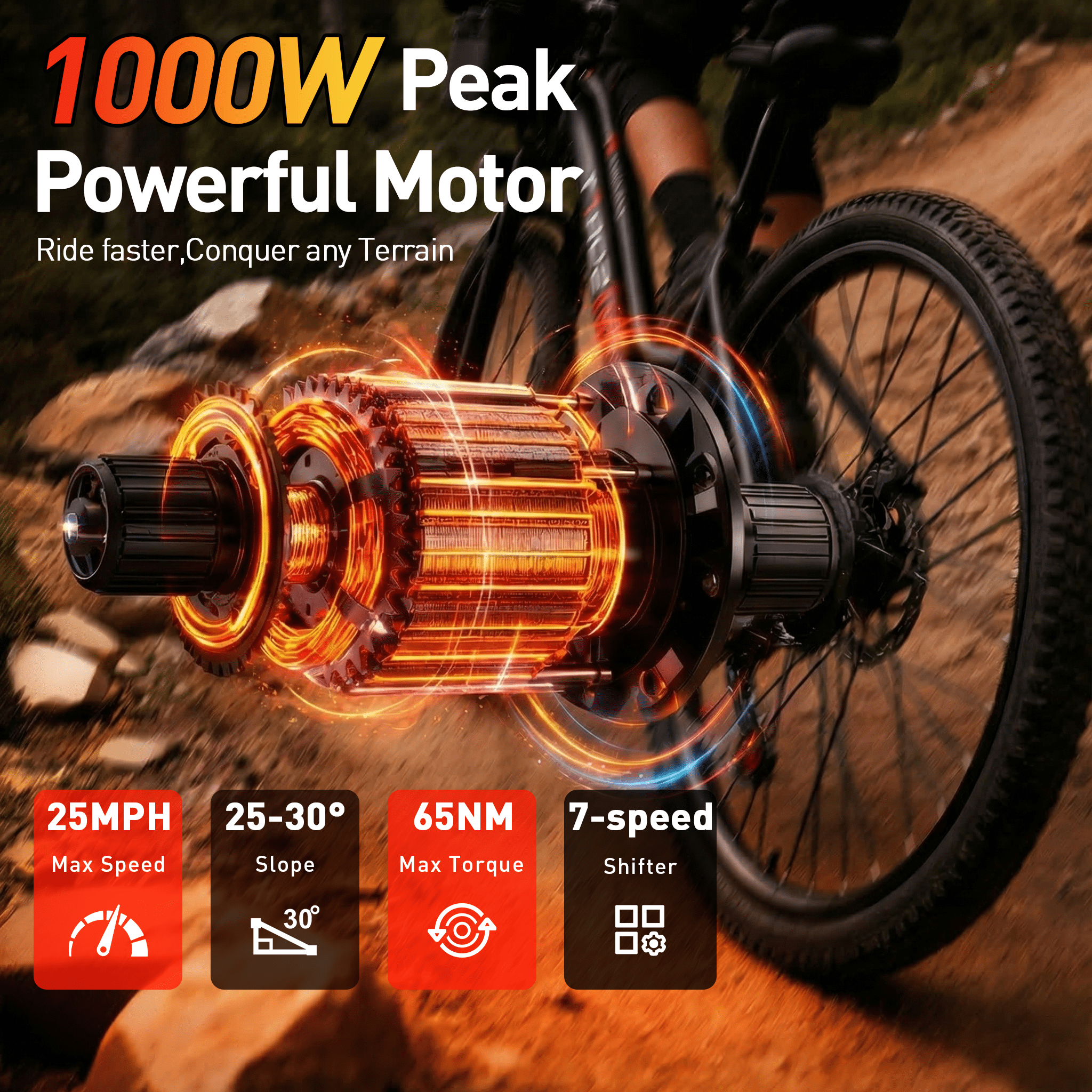 BroPath Electric Bike for Adults with 1000W Brushless Motor,25MPH,Commuting Electric Mountain Bike with 720Wh Removable Battery,7-Speed, 26" Tires, Full Suspension,Lightweight Ebike,40 Miles,UL2849