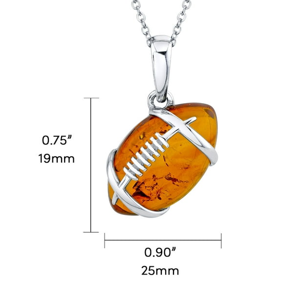 925 Sterling Silver Football Pendant Amber Necklace 20 Chain 