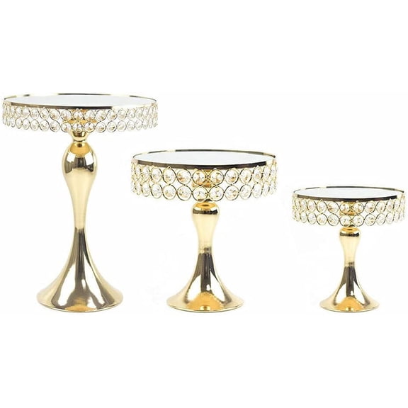 PanDair 3pcs Gold Crystal Cake Stand Set,Round Cupcake Stands Metal Dessert Candy Display Stand for Wedding, Event, Birthday Party US Stock