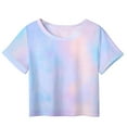 thumbnail image 1 of Zpanxa T-Shirts pour Filles à Imprimé Teinture sur Nœuds, Col Rond, Manches Courtes, Haut Décontracté en Polyester Spandex 5 Ans, 1 of 2