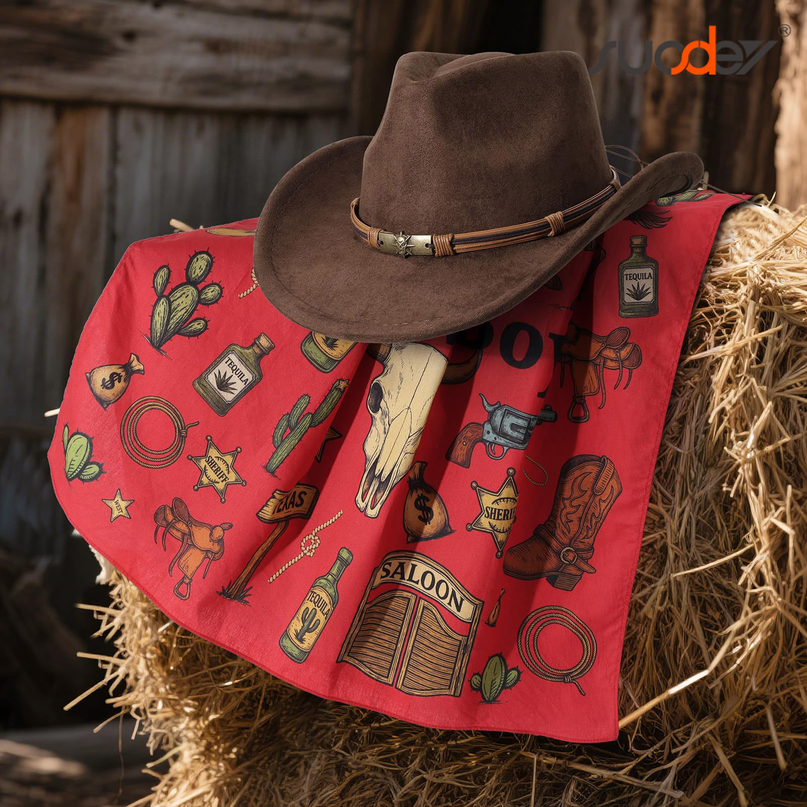 12 Straw Cowboy Hats with Bandanas Party Costume Set Western Style Adjustable Amazon.com: Hillban 72 Pcs Western Cowboy Hat and Paisley  main image 2
