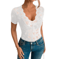thumbnail image 3 of Blusa de para Mujer, de Corta, Cuello Redondo, Ajustada, con Encaje Floral Liso, Blusas Transparentes con Cuello en V S, 3 of 7