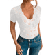 thumbnail image 3 of Blusa de para Mujer, de Corta, Cuello Redondo, Ajustada, con Encaje Floral Liso, Blusas Transparentes con Cuello en V S, 3 of 7