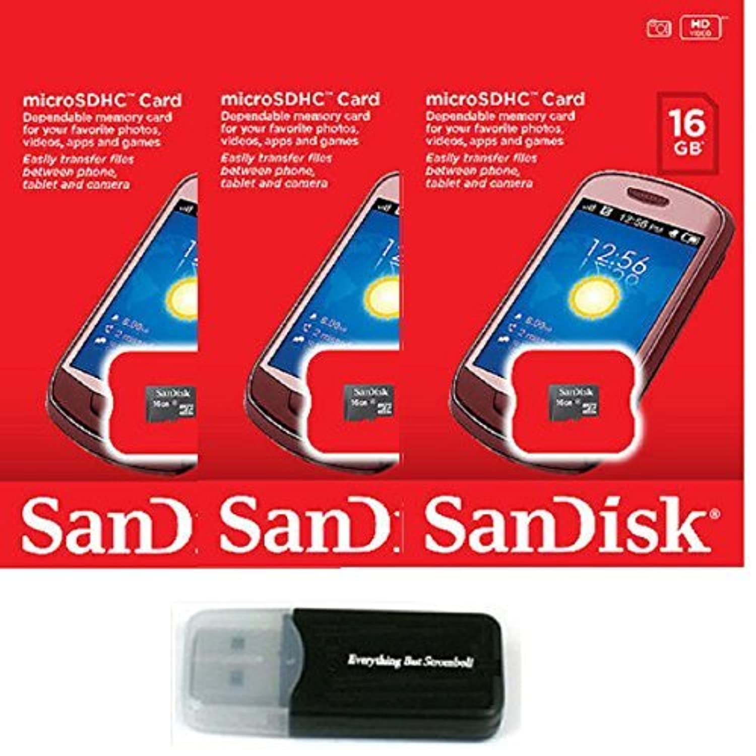 SanDisk 16GB (3 Pack) MicroSD HC Memory Card SDSDQAB016G (Retail