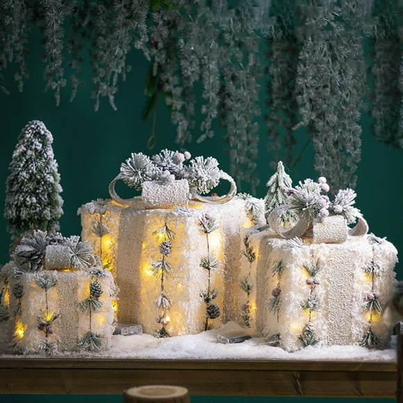 Dianli Flash Deals 3PCS Luminous Christmas Iron Decorative Box, Shopping Window Gift Box, Christmas Tree Decoration, Flocking Gift Box Deals of the Week