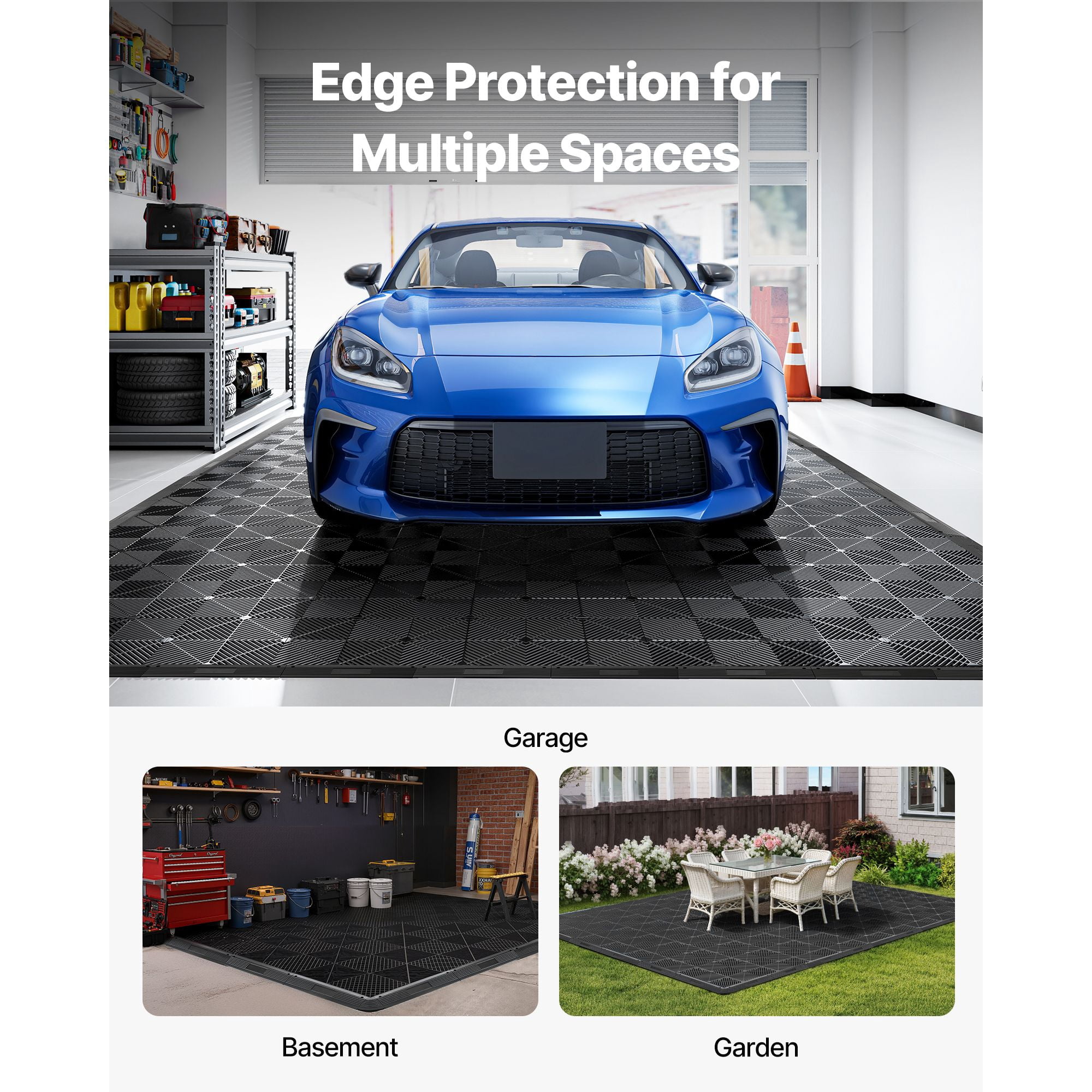PP Transition Edge Kit for Drainage Mats, Interlocking Garage Floor Edging, Wear-Resistant and Dampproof, Easy Snap-On Installation, Versatile for Wet Areas