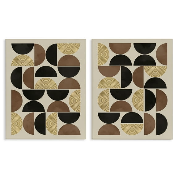 Stupell Industries Midcentury Geometric Semicircles Abstract Painting Wrapped Canvas Art Print Wall Art, 16 x 20, Set of 2