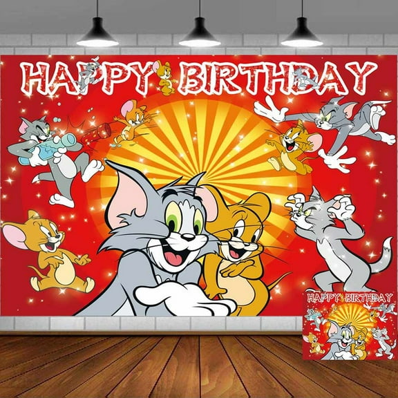 Tom and Jerry Backdrop Banner Party Supplies Poster Movie Theme Background for Photography Kids Birthday Decorations