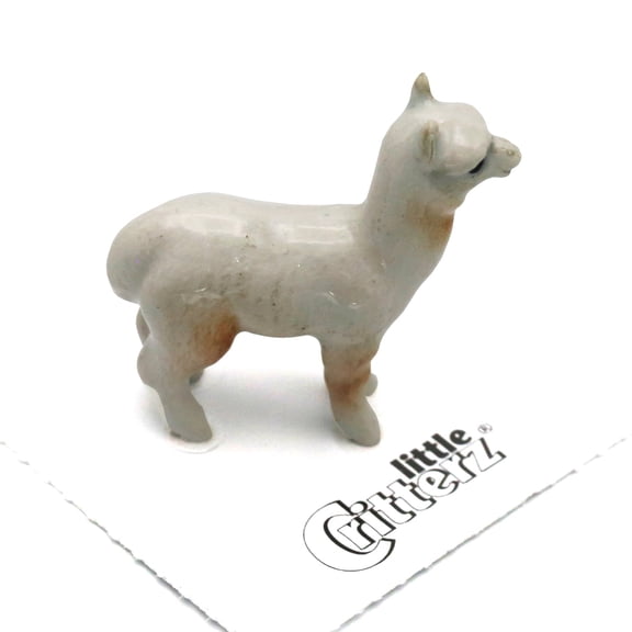 Little Critterz White Alpaca "Huacaya" Handcrafted - Home Decor Animal Decorative Figurine Birthday Gift - Miniature Porcelain Figurine