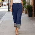 thumbnail image 2 of Miluxas Women's Gingham Trim Wide Leg Pants Elastic High Waist Loose Fit Casual Cropped Pants with Pockets Summer Work Casual Trousers Navy, 2 of 7