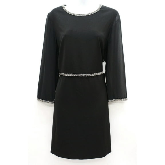 Kensie Black Sheer Three-Quarter Sleeve Embellishment Dress, Women's 12