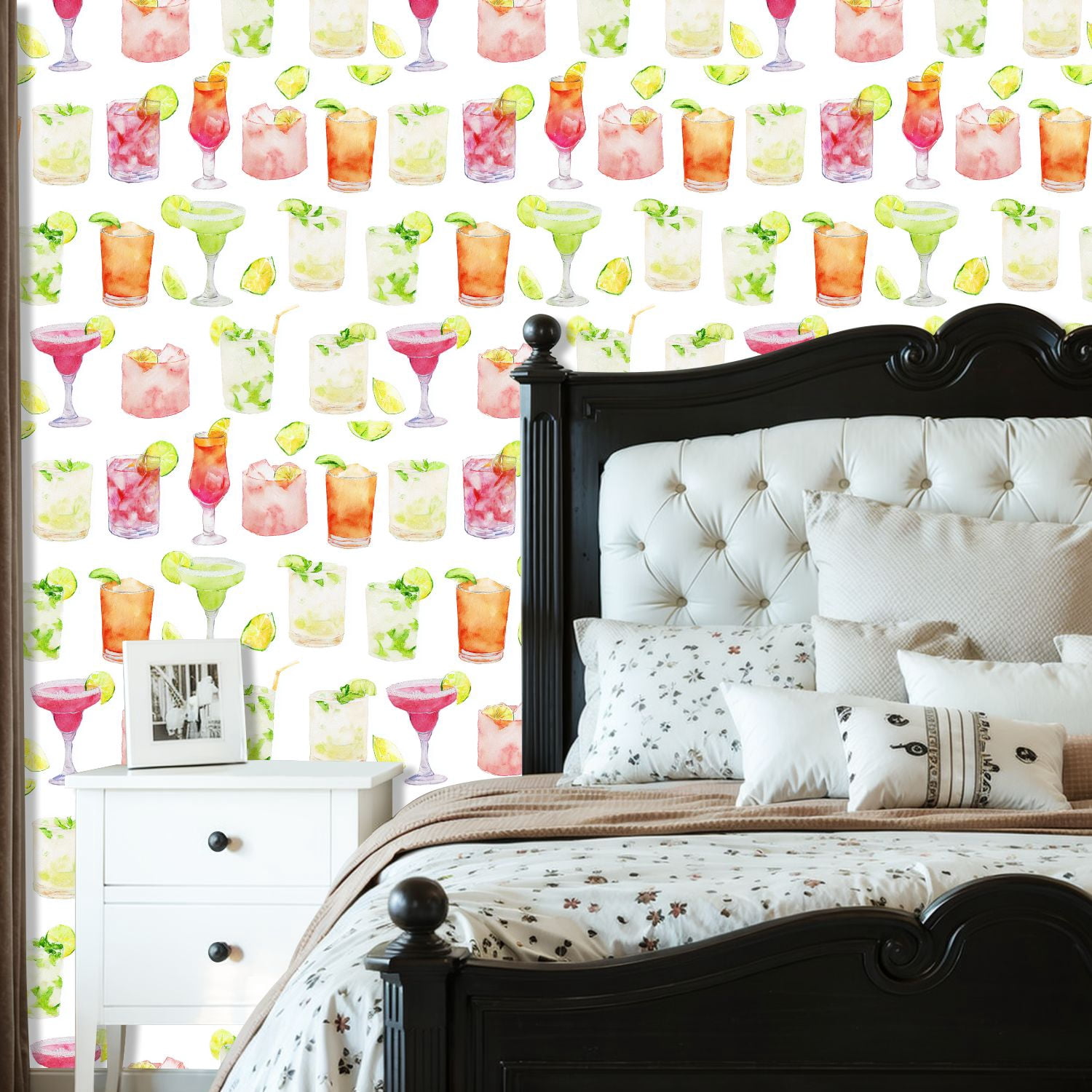 Peel and Stick Wallpaper Watercolor Cocktail Drinks Colorful Glasses Citrus Slices Wall Mural 23.6in x 9.8ft Self Adhesive Removable Wall Paper Renter Friendly Wallpaper for Nursery Bedroom Cabinets