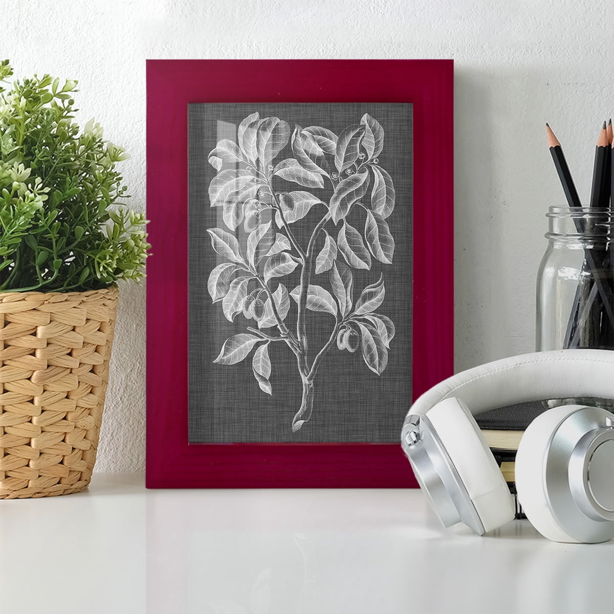 Graphic Foliage I - Framed Print w/glass - Cherry Red