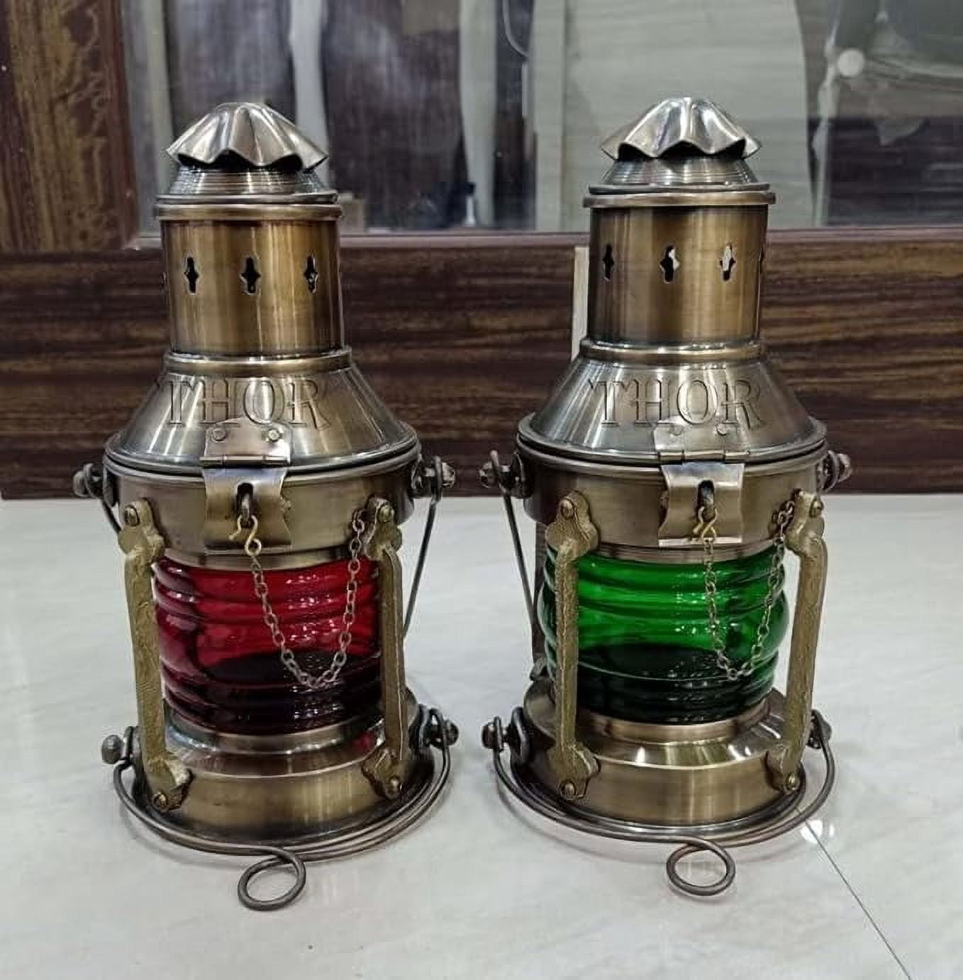 Nautical Antique Lantern Oil Lamp /Decorative Hanging Lantern /Marine Ship Lamp /Maritime Collectible Home Decor Set of 2 Rustic Vintage Home Decor Gifts