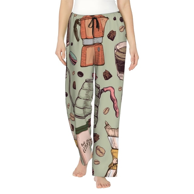 Fotbe Coffee Makers Macaroons Chocolate Pantalones de Pijama para Mujer, Pantalones de Dormir, Pantalones Pj con Cordón y Bolsillos-Small