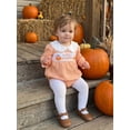 thumbnail image 2 of Newborn Baby Girls Halloween Outfit Pumpkin Embroidery Plaid Bubble Romper Doll Collar Long Sleeve Ruffle Bodysuit Fall Clothes 0-18M, 2 of 9