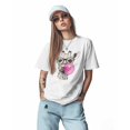 thumbnail image 2 of Women's T-Shirts, Giraffe Pink Bubble Animal Cotton Crewneck Tee Short Sleeve Casual Tops Loose Graphic T-Shirt White, XL, 2 of 7