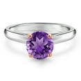 thumbnail image 3 of Gem Stone King 10K Two Tone Gold Purple Amethyst Solitaire Engagement Ring for Women | 1.20 Cttw | Round 7MM | Gemstone February Birthstone | Size 8, 3 of 6